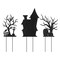 24"H Set of 3 Halloween Metal Silhouette Haunted House and Ghost Tree Yard Stake or Hanging Decor (KD, Two function)